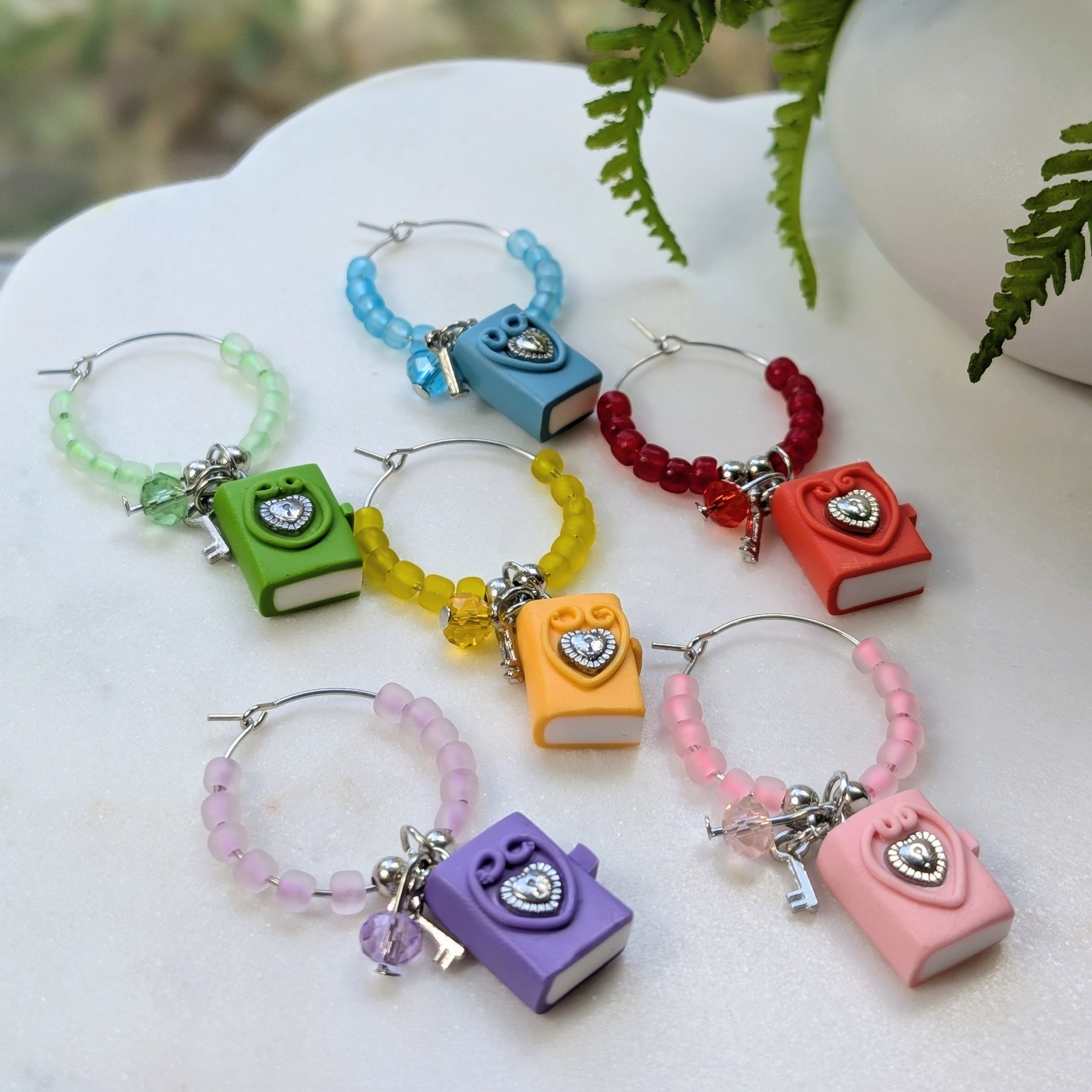 Book Themed Stemware Charms - 6pc