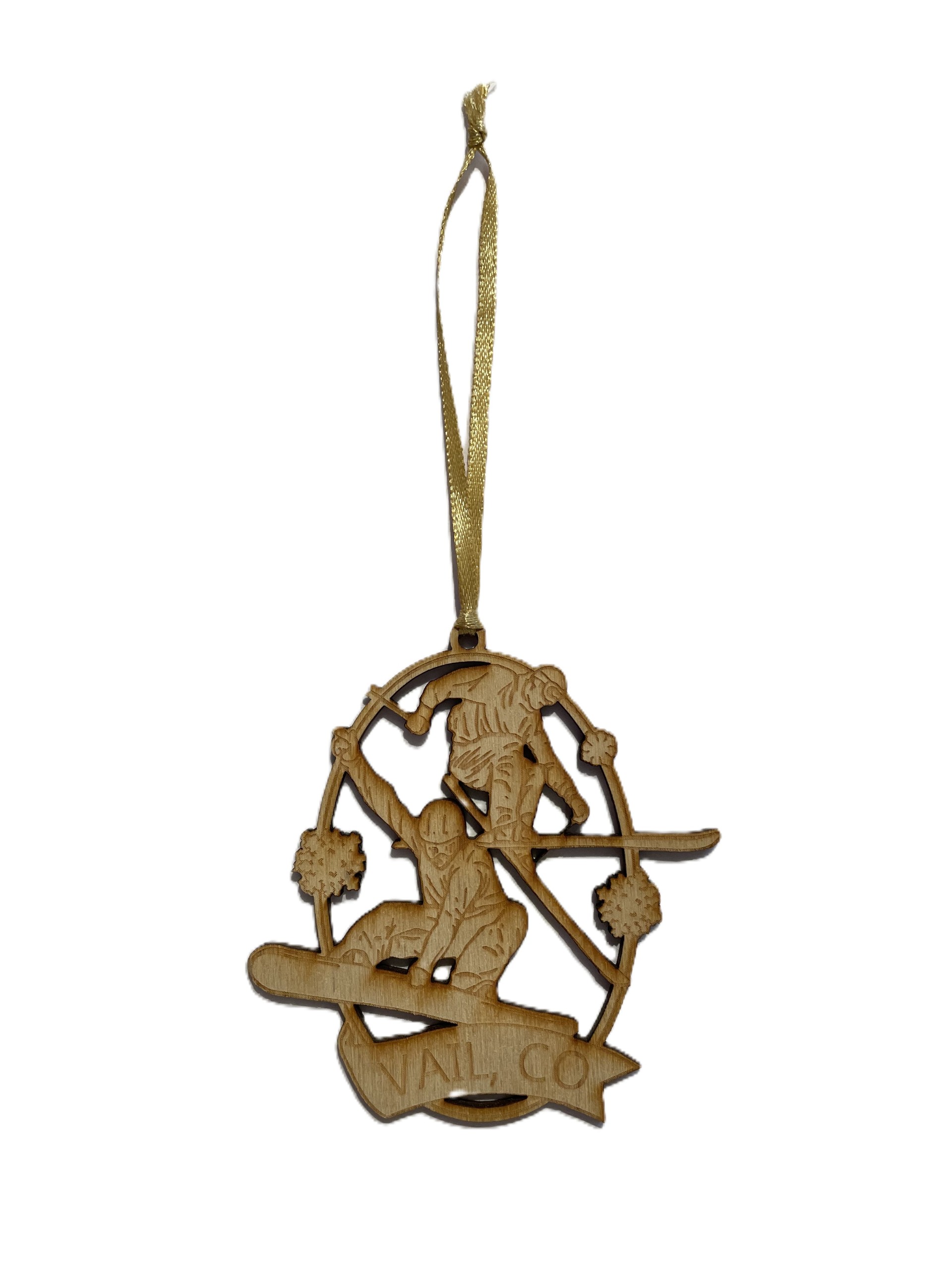 Vail Skier & Snowboarder Wood Lasercut Ornament