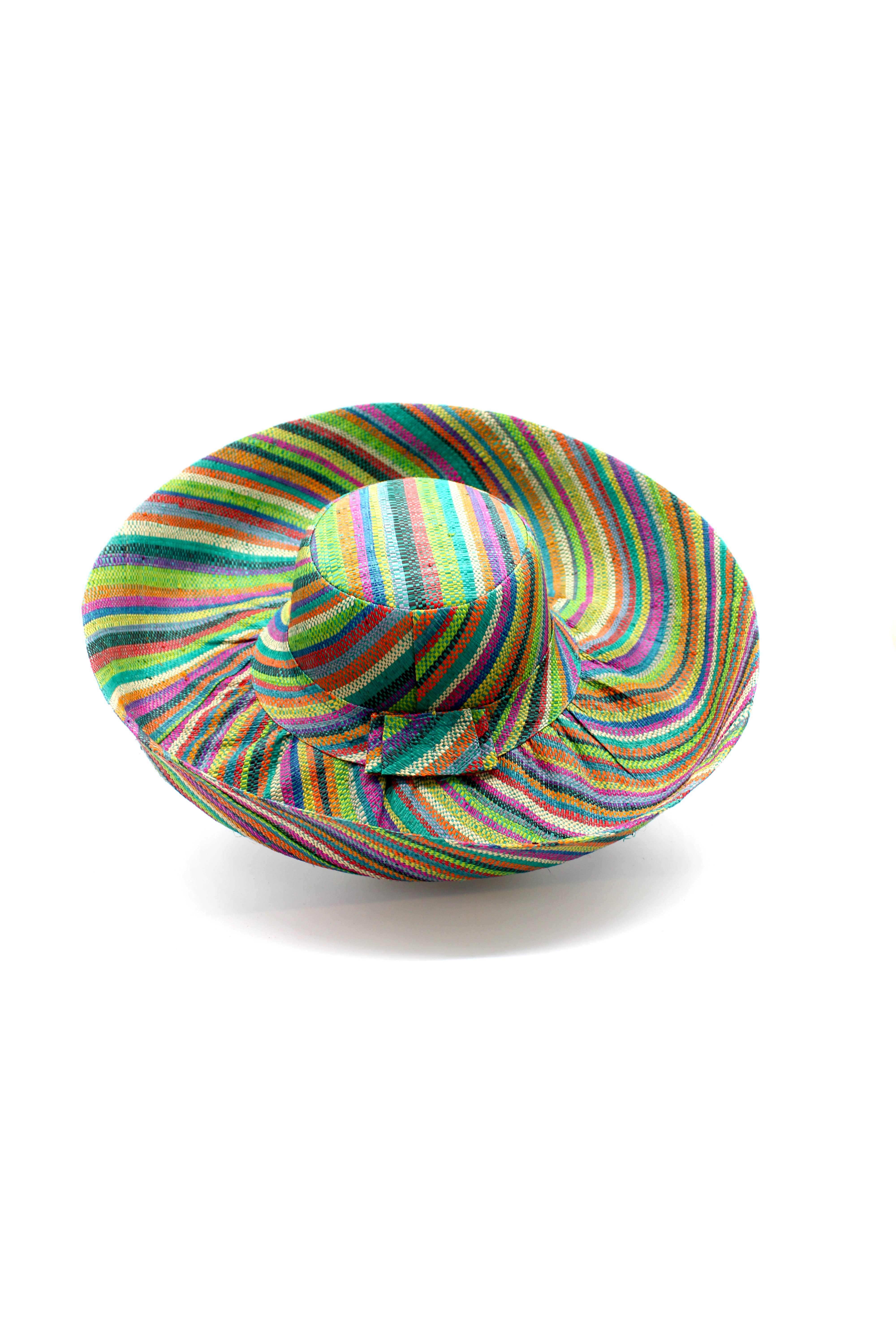 5" & 7" Wide Brim Multicolor Stripe Packable Straw Sun Hats