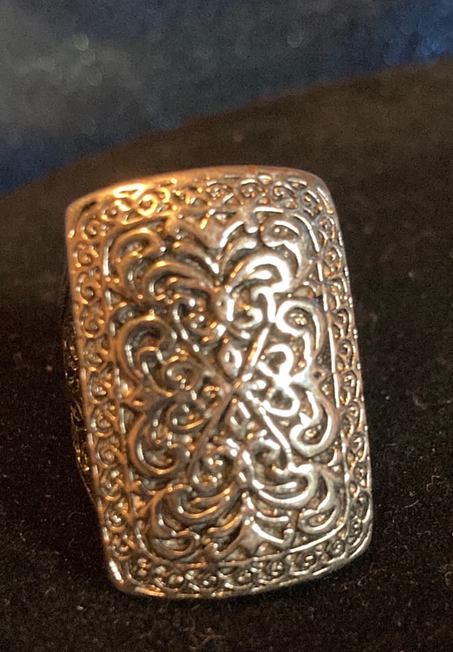 Medieval Era Patina Etched Cocktail Ring SilverTone