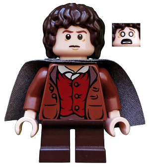lor003 Frodo Baggins - Reddish Brown Jacket, Dark Brown Legs, Dark Bluish Gray Cape