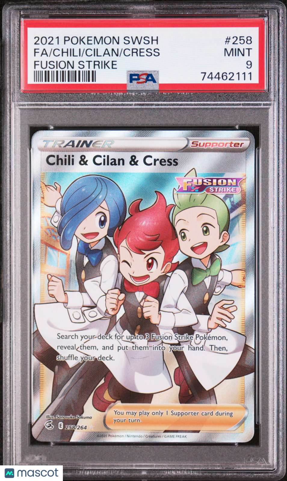 2021 Pokemon Sword & Shield Fusion Strike Cress Cilan Chili Fa PSA 9 #258