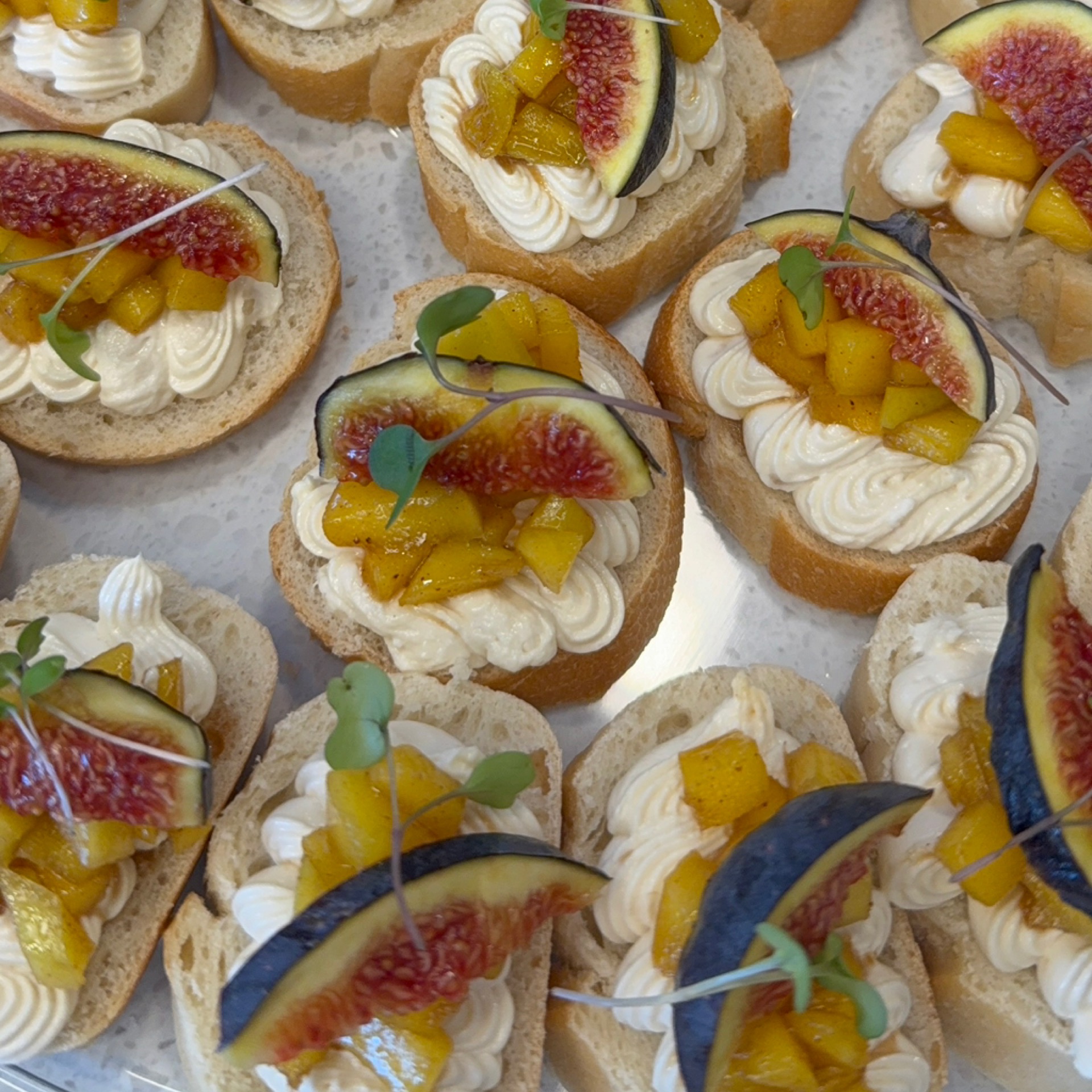 Foie gras canapé platter with mango and fig chutney