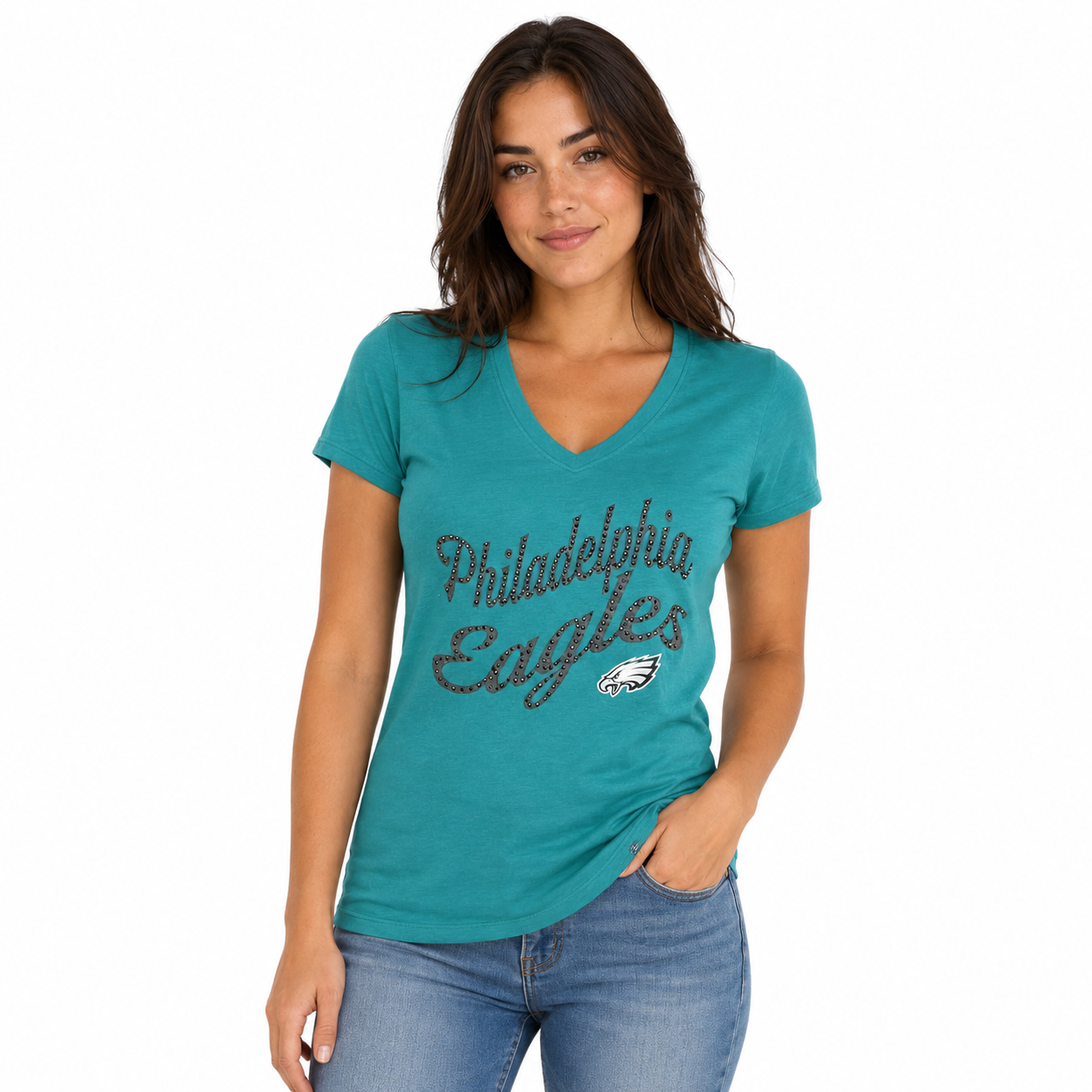 Philadelphia Eagles Ladies Green Bedazzled '47 Brand Shirt