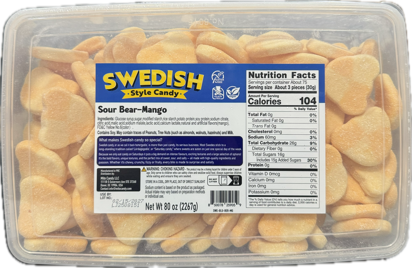 Mito Swedish Style Gummy Sour Bear Mango 5 lb