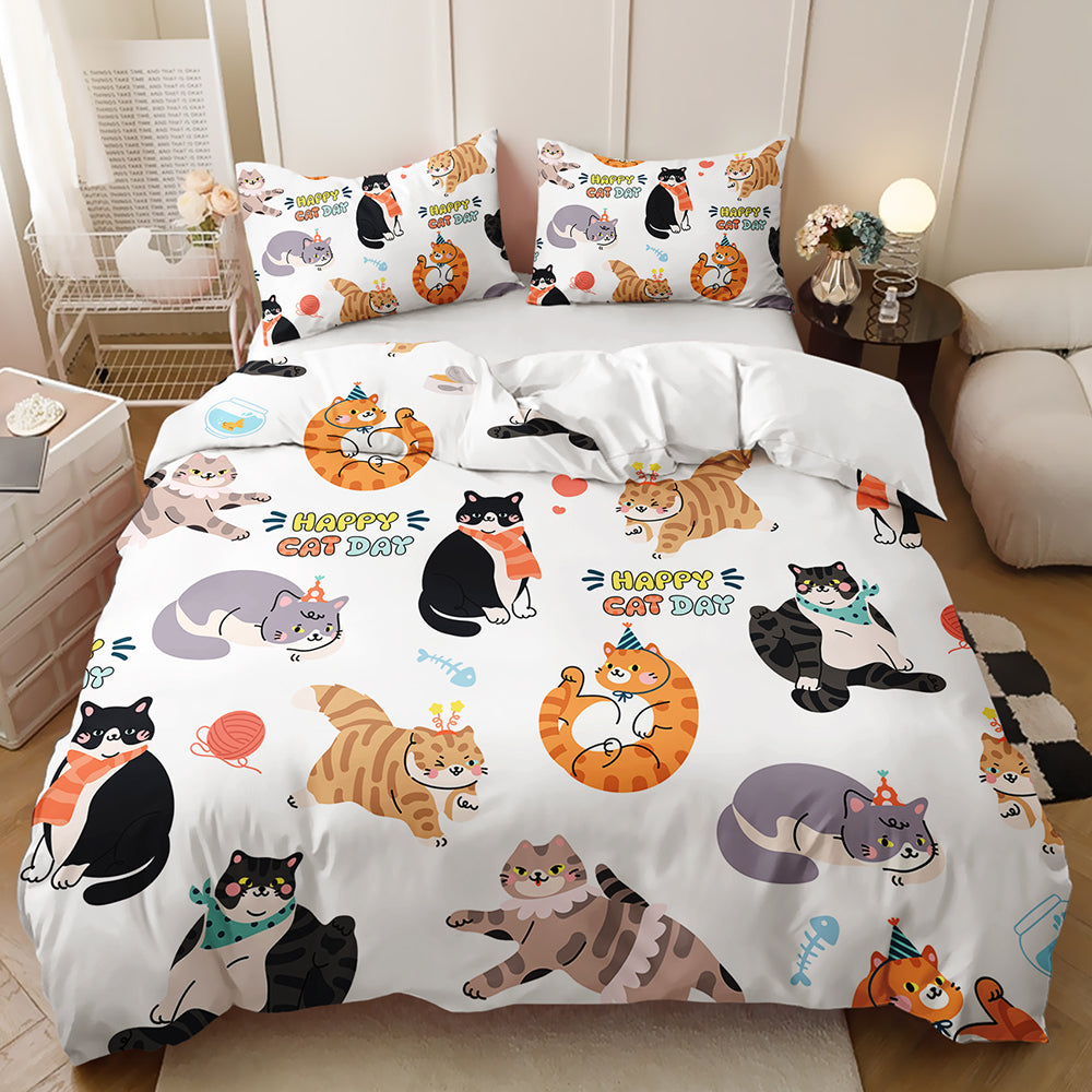 Playful Kitty Celebration Quilt Cover Set