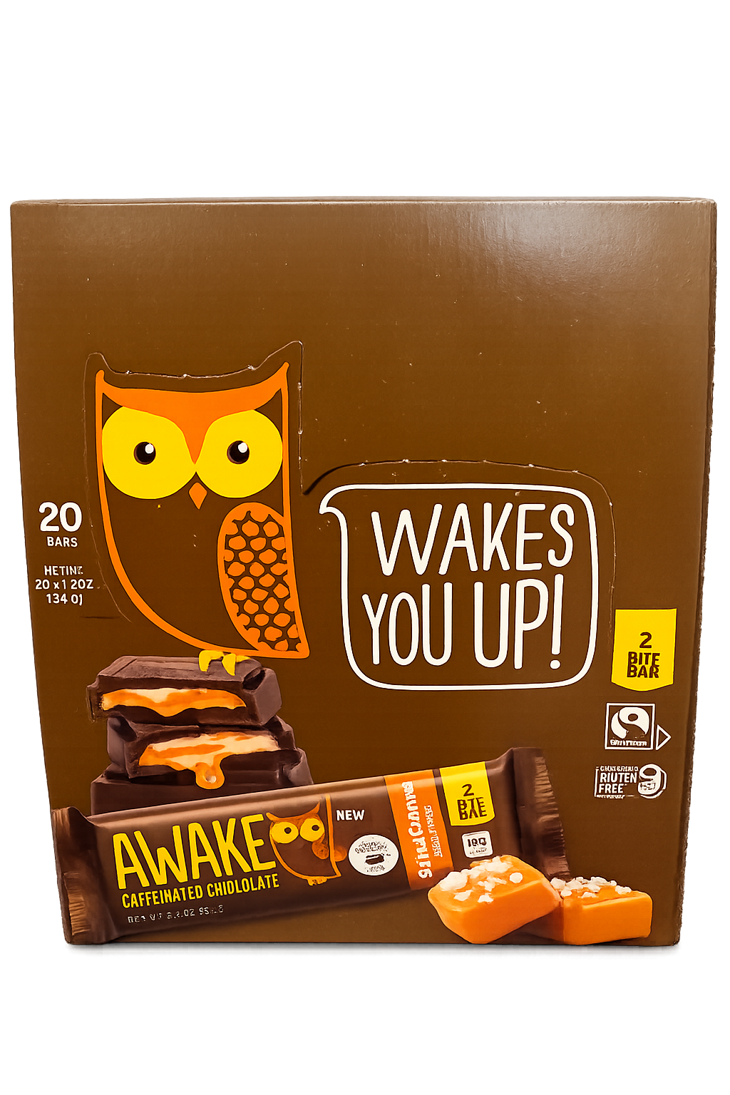 Awake Caffeine Chocolate Bar Dark Sea Salt Caramel 1.2oz 20 ct