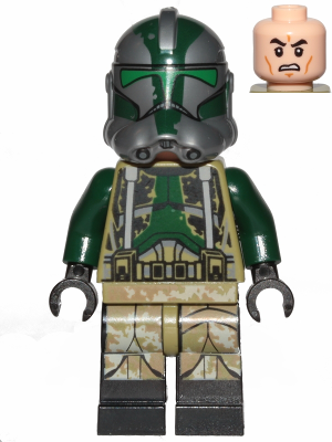 sw1003 Clone Trooper Commander Gree, 41st Elite Corps (Phase 2) - Kashyyyk Camouflage, Dark Tan Markings on Legs, Scowl