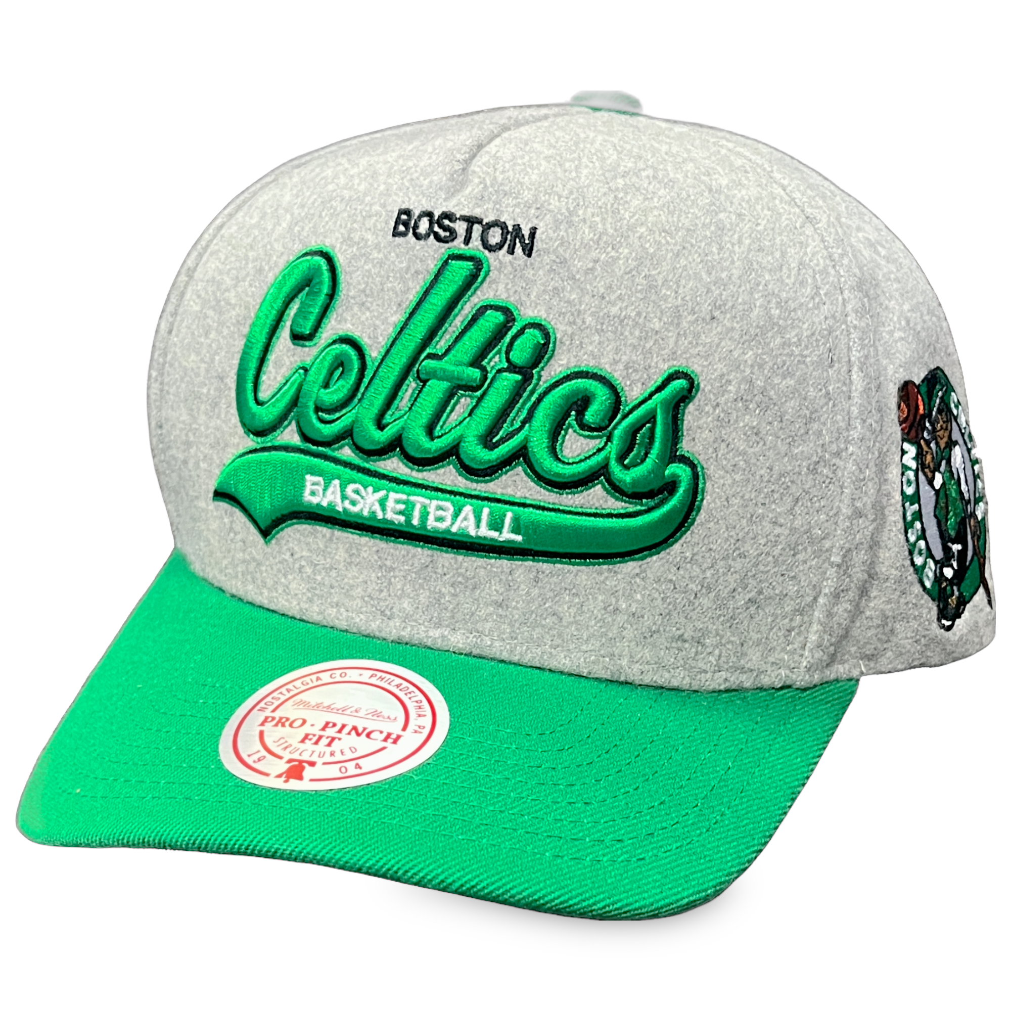 Boston Celtics Grey/Green Pro Crown Mitchell and Ness Tailsweep Snapback Hat