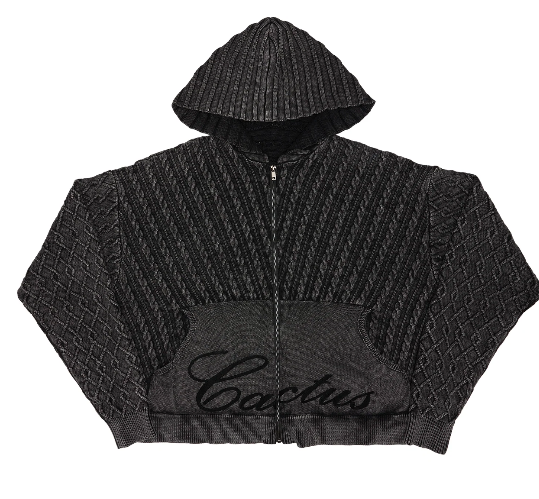 CACTUS VALLEY CHAIN KNIT HOODIE - GREY