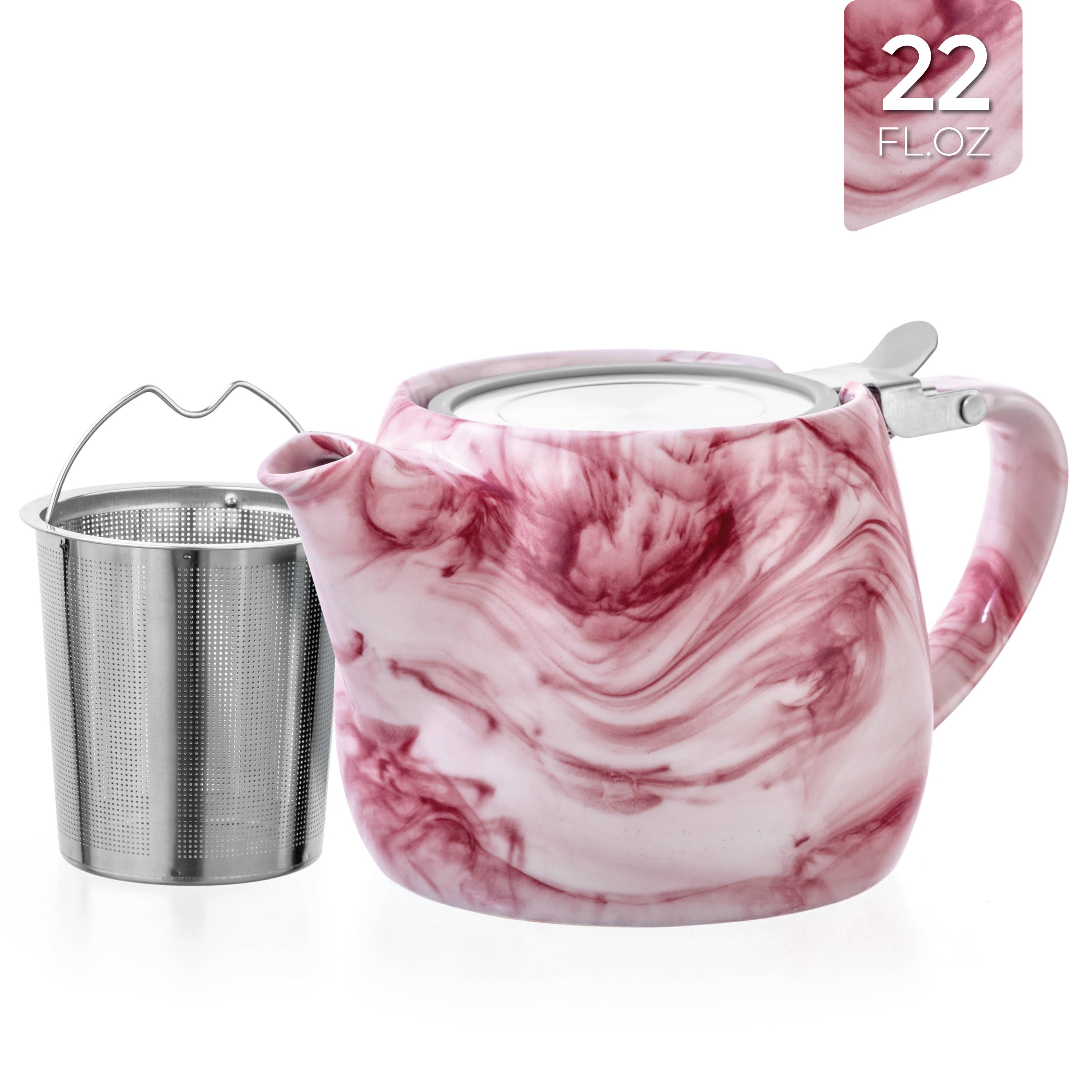 Marble Porcelain Red Teapot With Infuser 22oz
