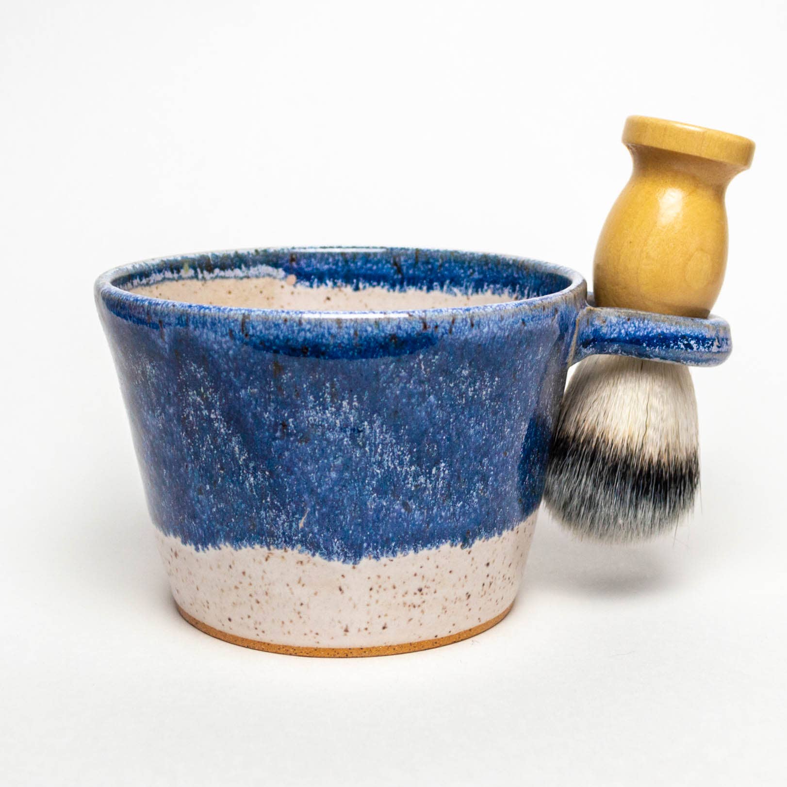 Shave Bowl -Blue Frost Hand-thrown, in Ohio, Stoneware Ceramic & brush