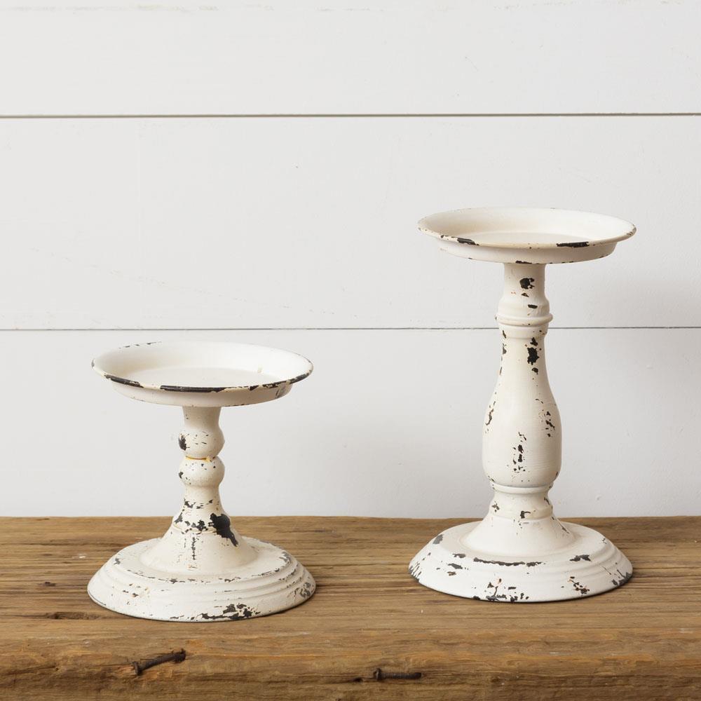 Distressed farmhouse creamy white candle hodler