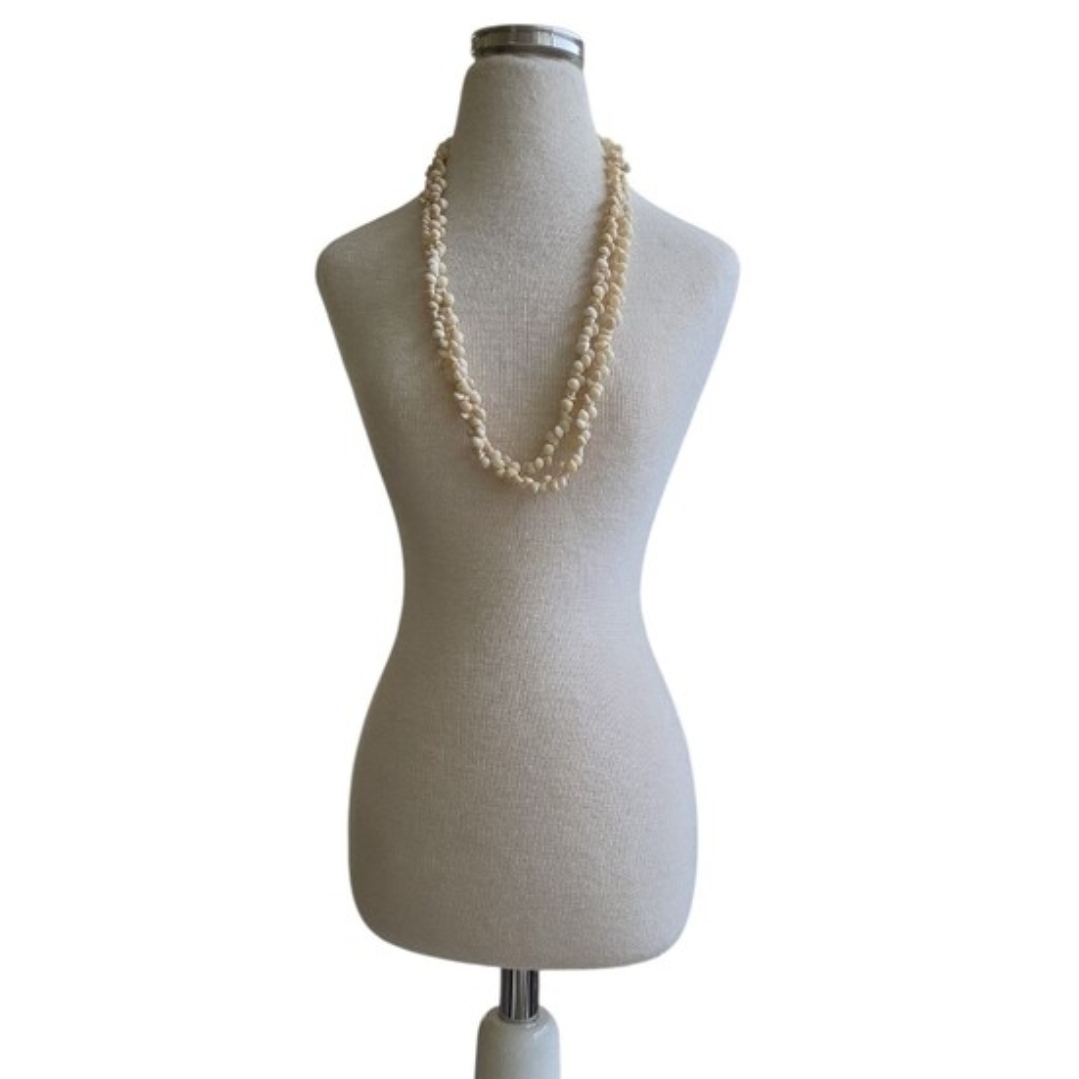 Vintage Cream Beaded Layered Necklace 18"