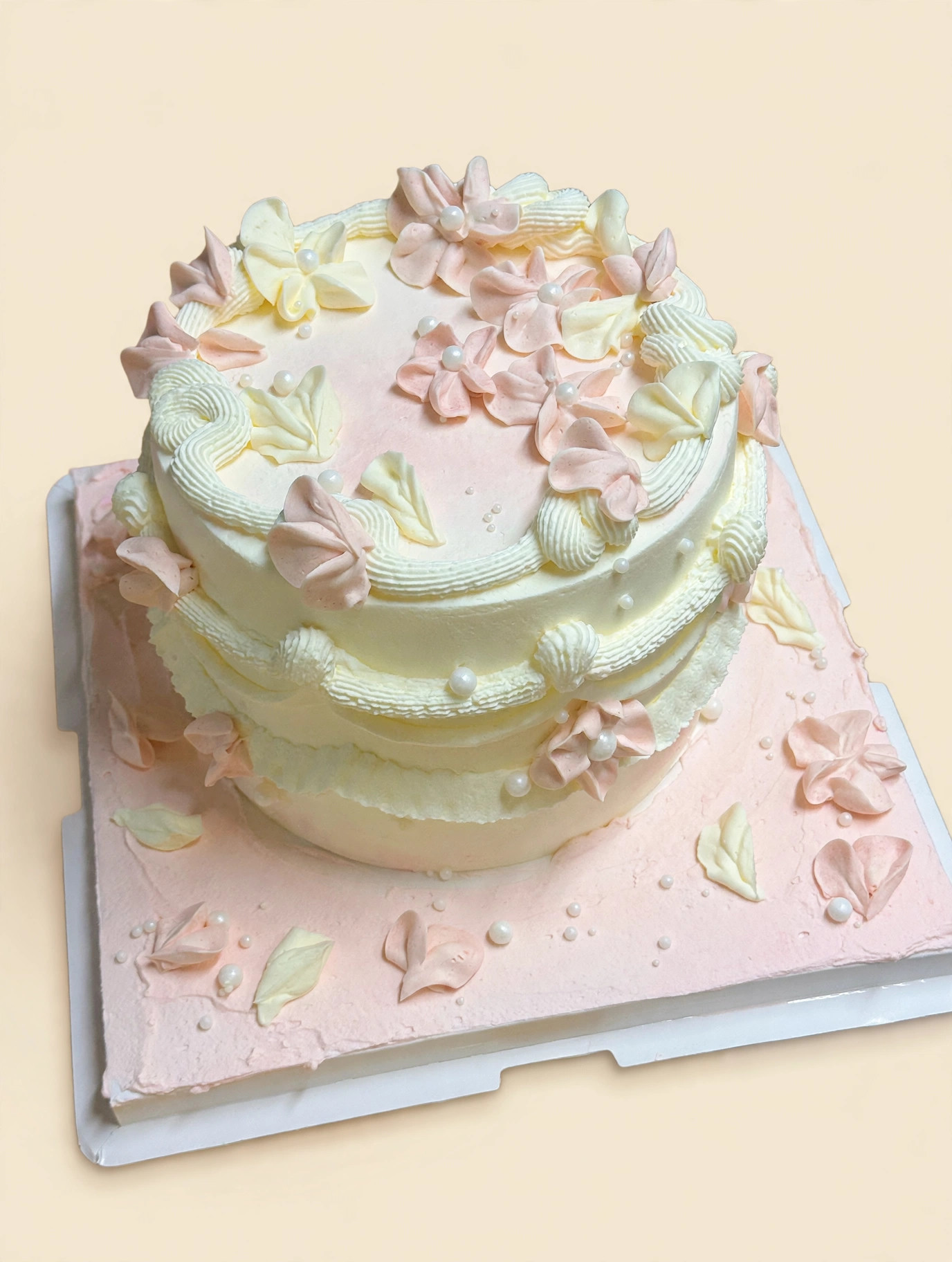 Petal Pearl Swirl Cake — HoneyMe Bakery, Bellevue