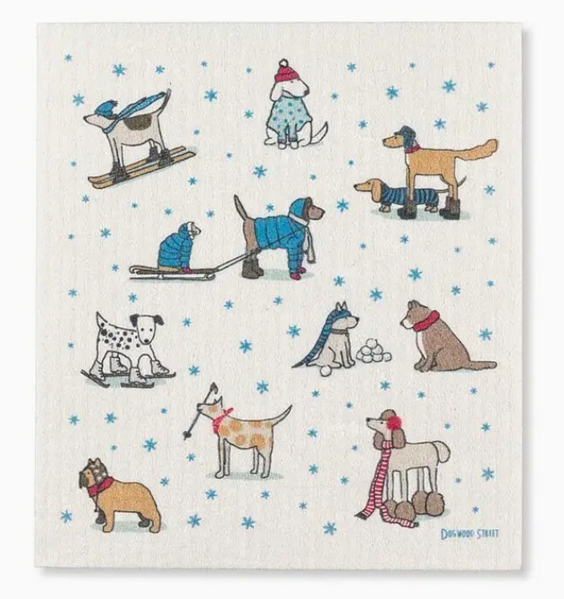 Winter Sports Dogs Reusable Dishcloth