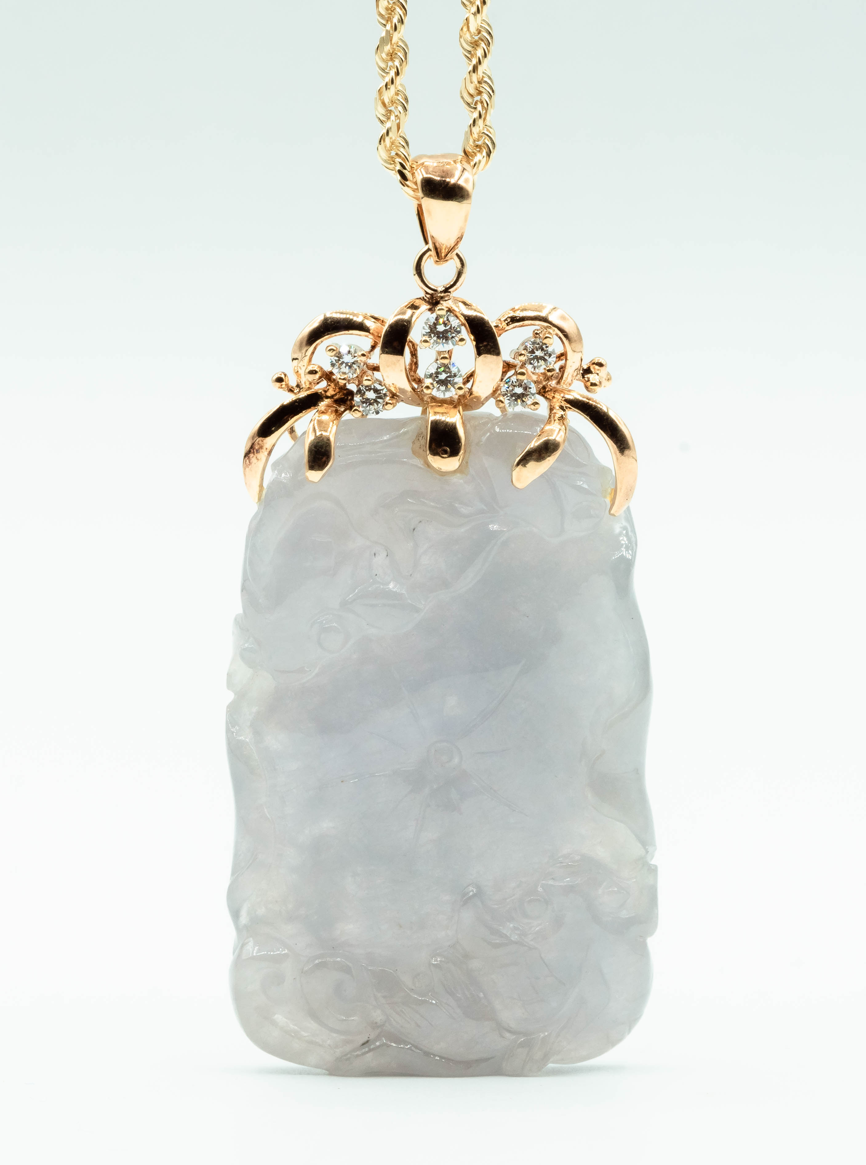 Lotus Flower 14K Yellow-Gold Lavender Jade Pendant