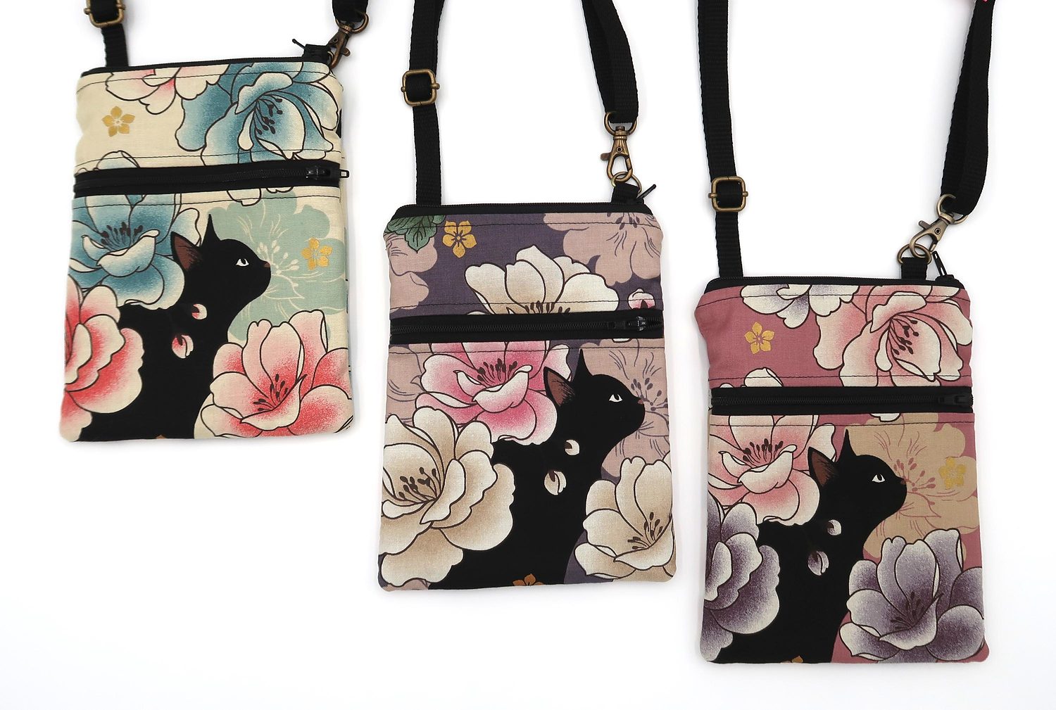 Small Crossbody Bag – Black Cats & Peonies, photo 11 of 15