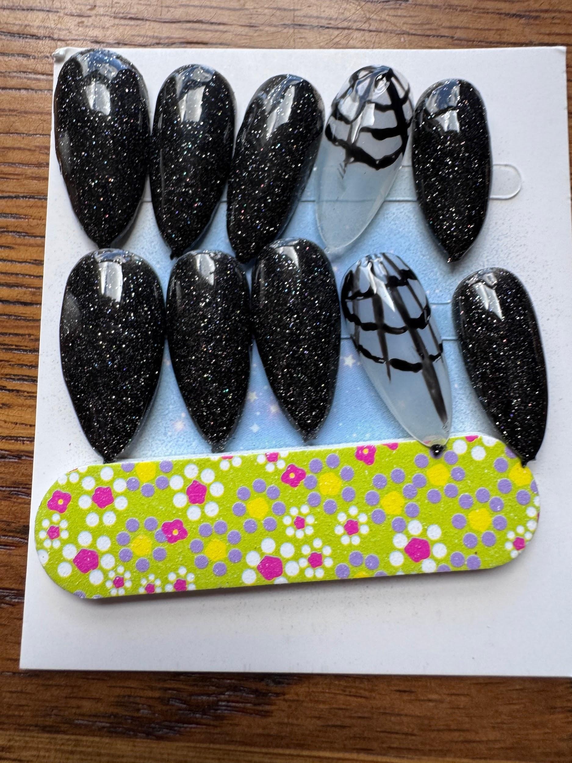 Sparkle Spider hand-painted nail set