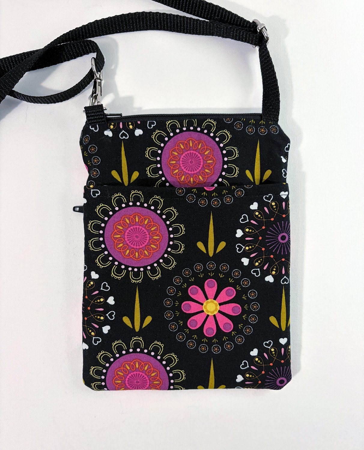 Small Crossbody Bag – Folk Floral on Black, photo 6 of 8