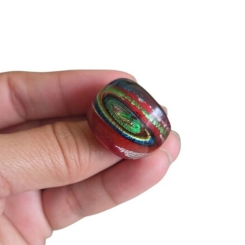 Vintage 7.5 Swirling Red, Green, and Metallic Foil Glass Ring