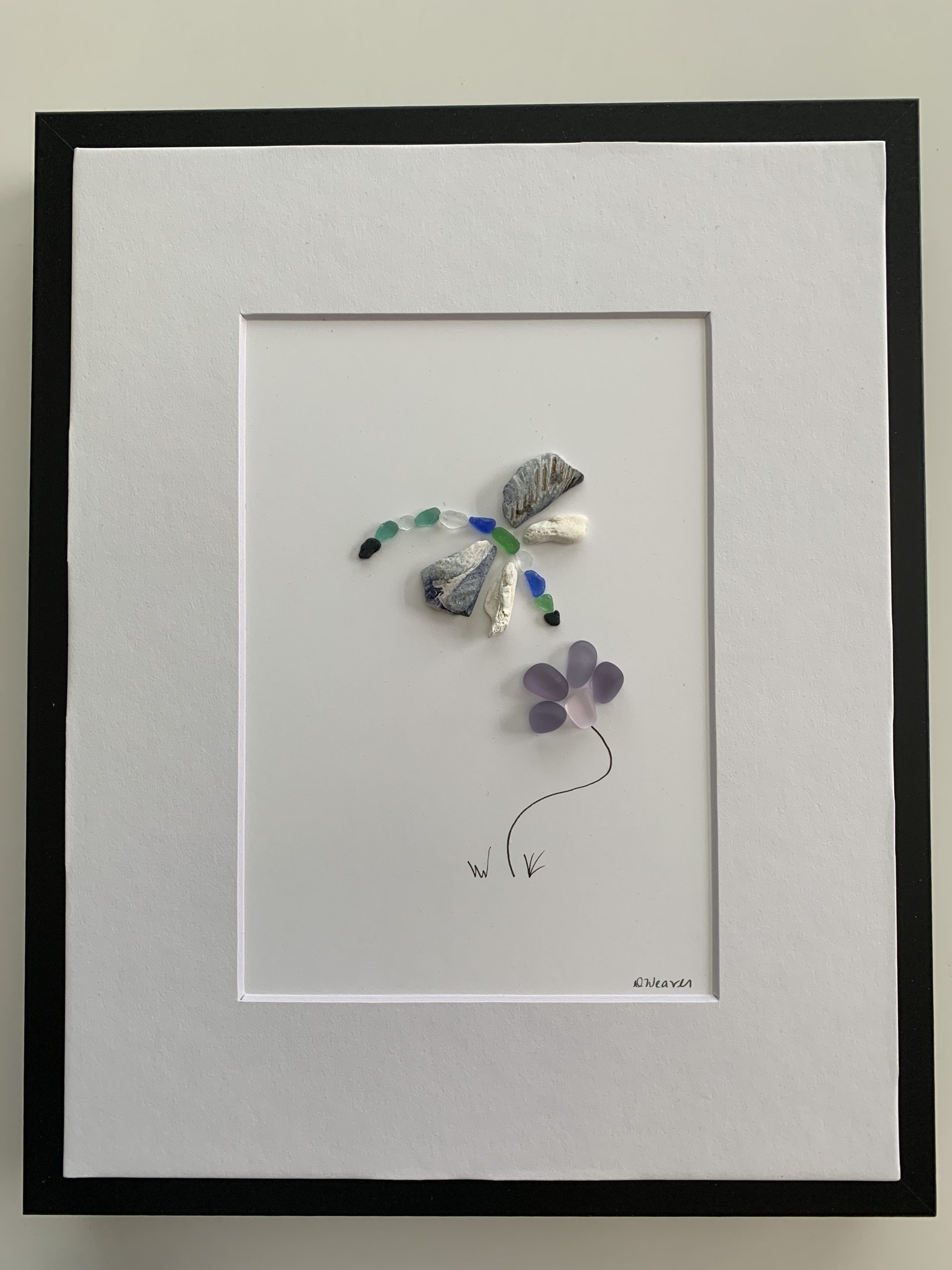 Dragonfly Dance with Seaglass and Flower