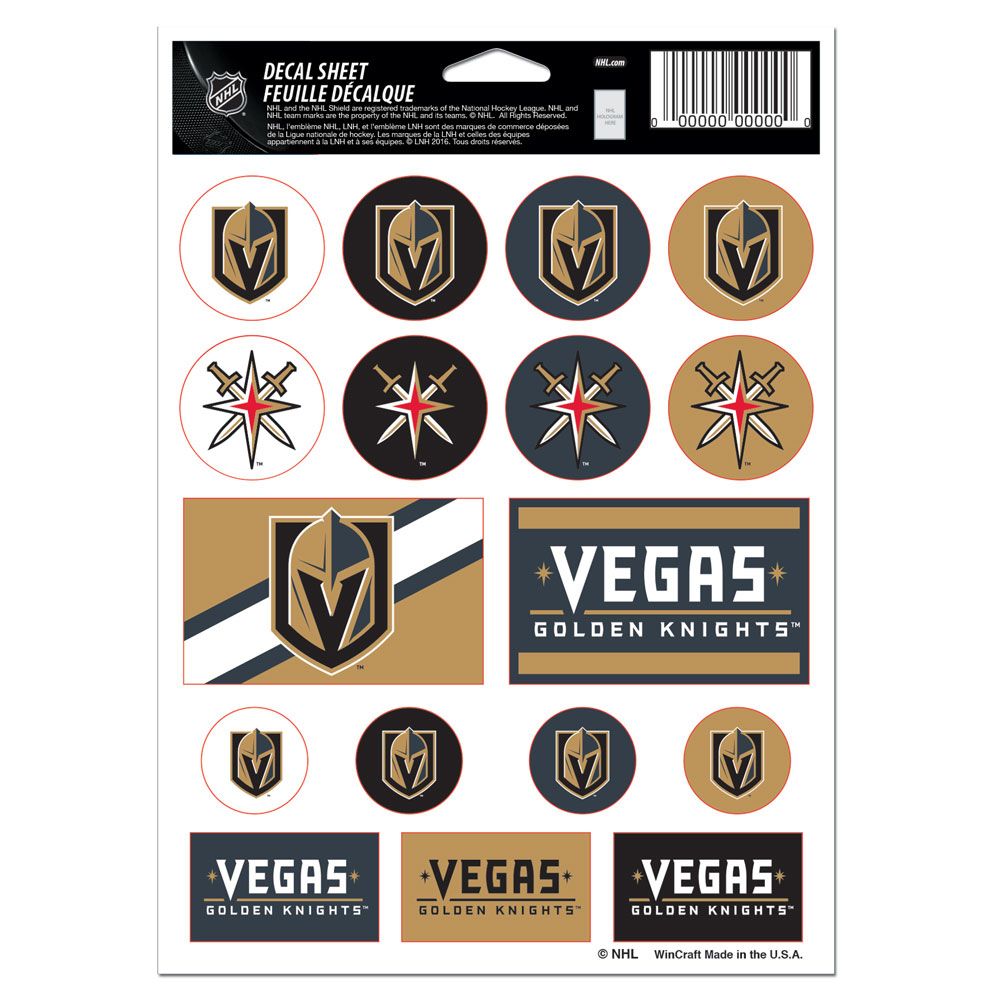 Vegas Golden Knights Vinyl Decal Sheet 5x7"