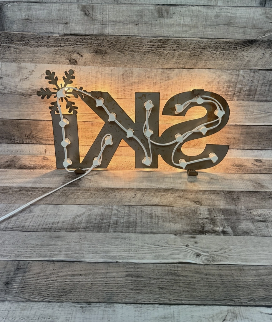 Ski Lighted Marquee Rustic Metal Sign