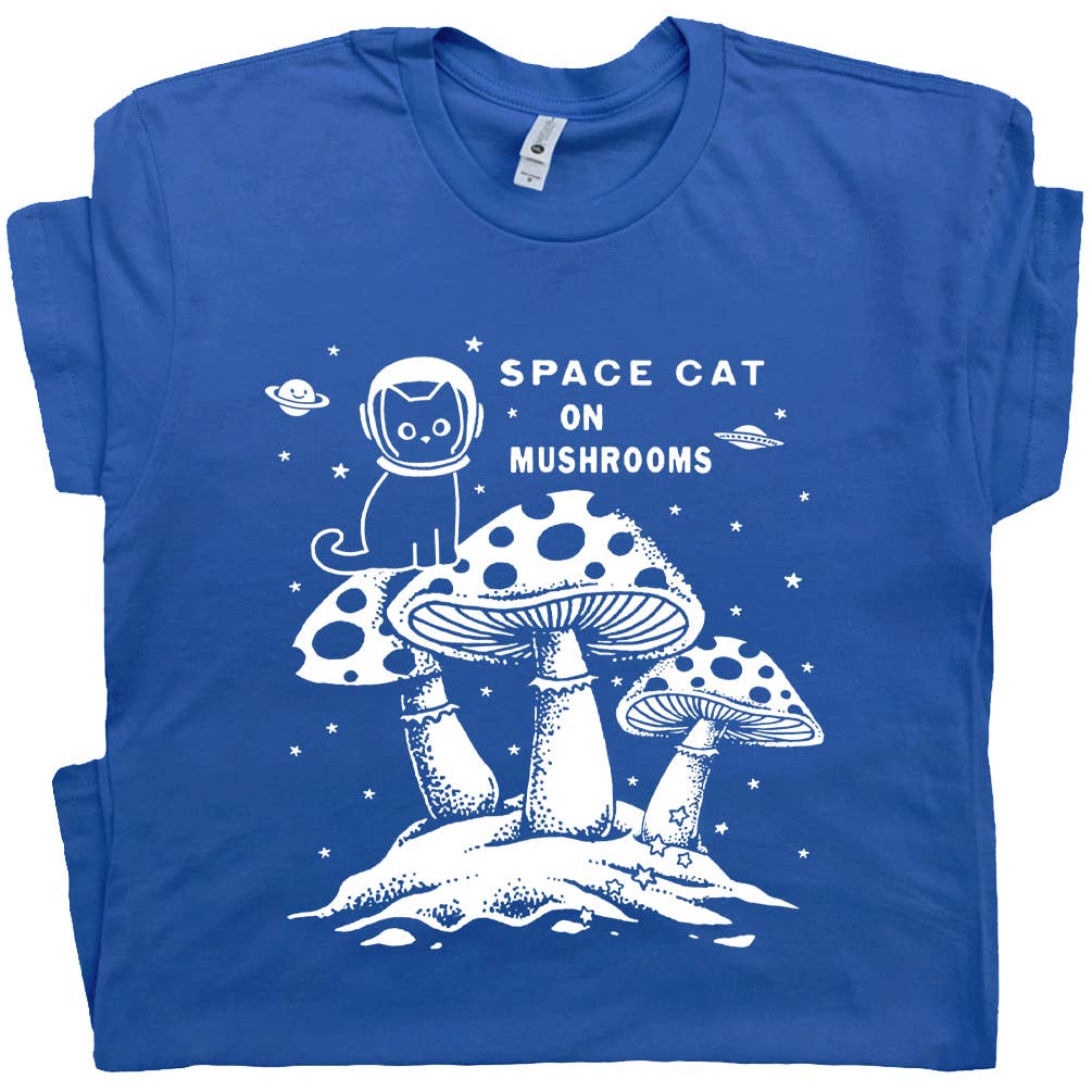 Shirtmandude Co - Space Cat Mushroom Shirt Funny Stoner T Shirt Cute Cat Tee: XL