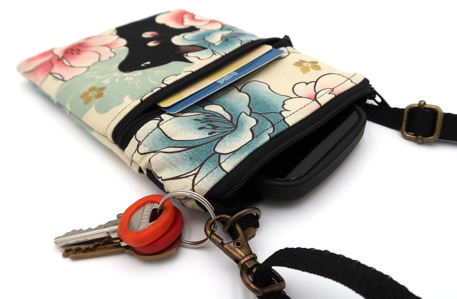 Small Crossbody Bag – Black Cats & Peonies, photo 14 of 15