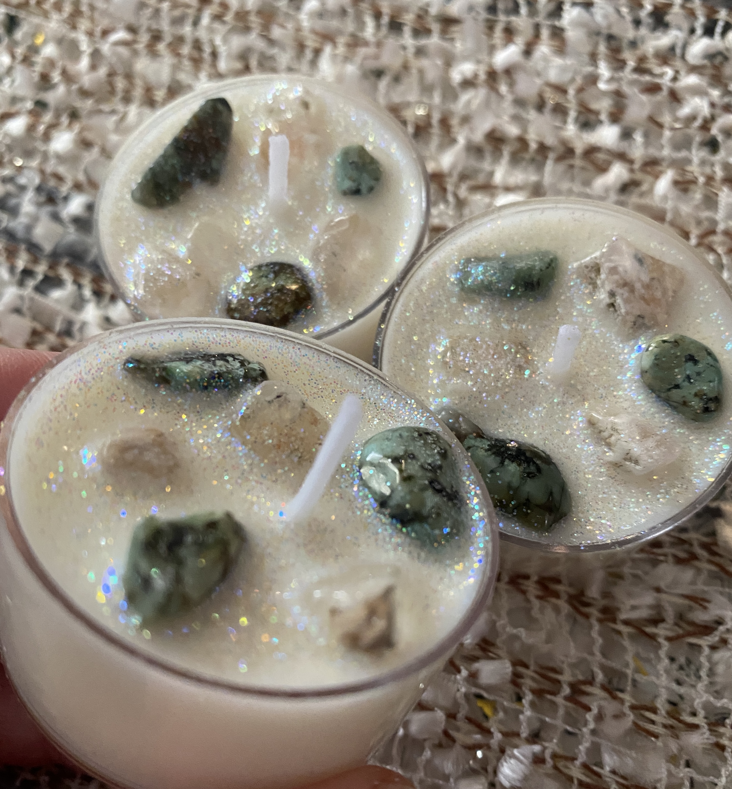 Life Purpose and Transformation Enchanted Tea Light Pack of Three-African Turquoise-Thousand Layer Quartz