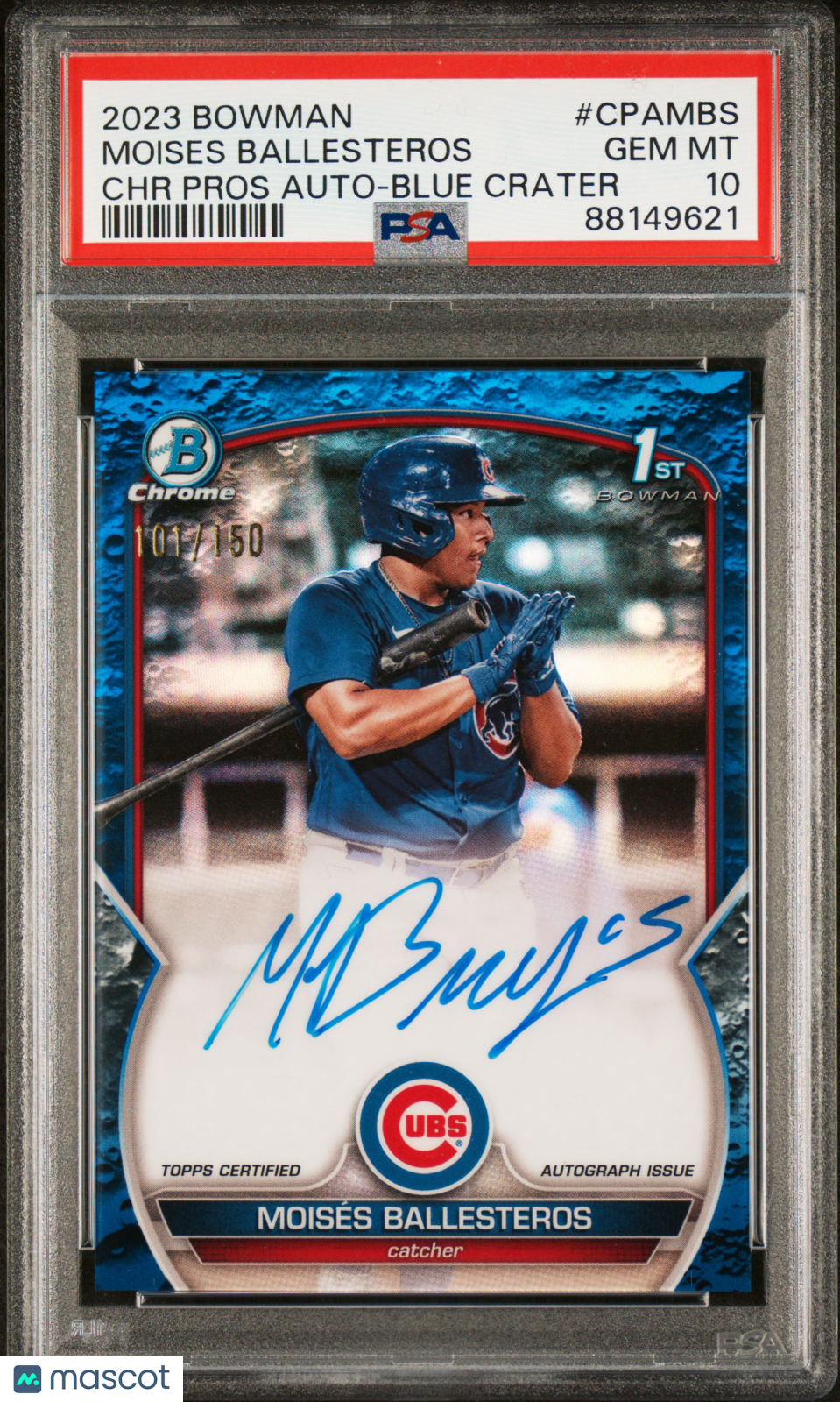 2023 Bowman Chrome Autographs Moises Ballesteros #CPAMBS Blue Ref /150 PSA 10