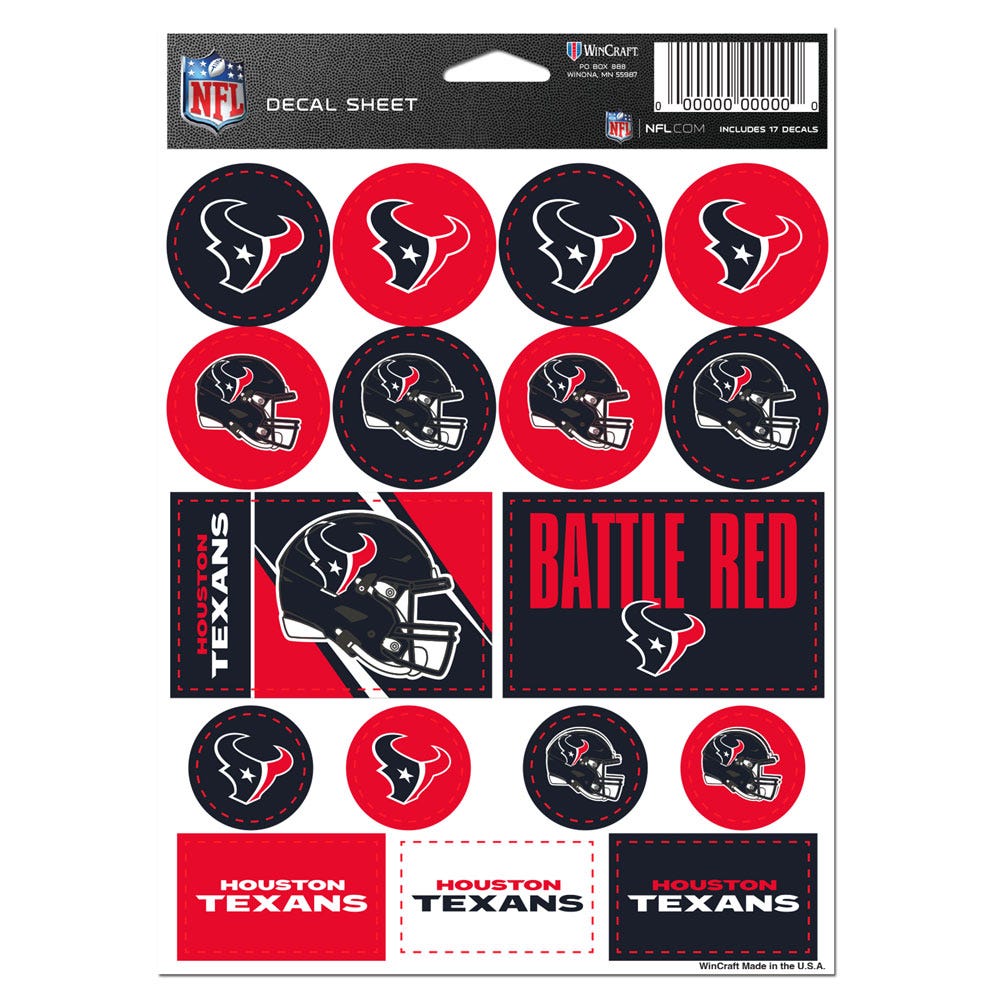 Houston Texans Vinyl Decal Sheet 5x7"