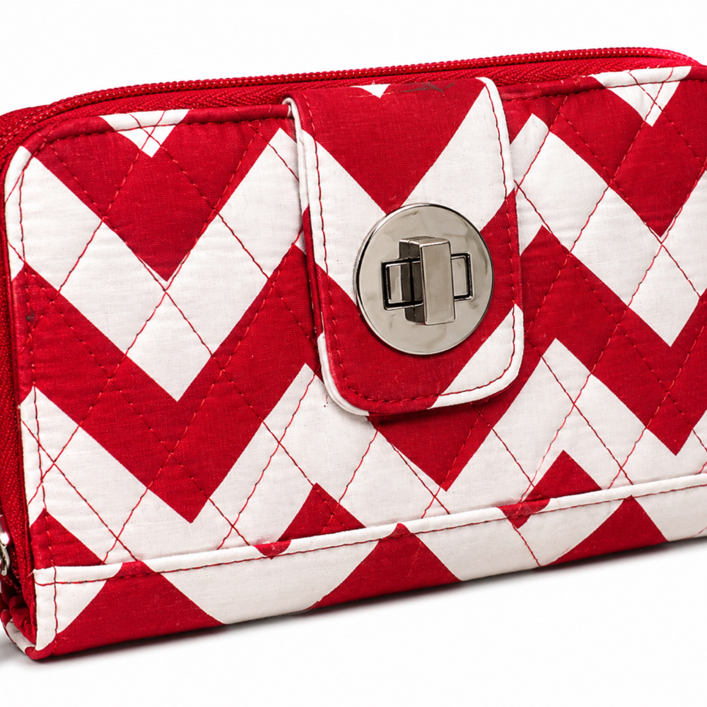 Red Chevron Quilted Wallet Clutch