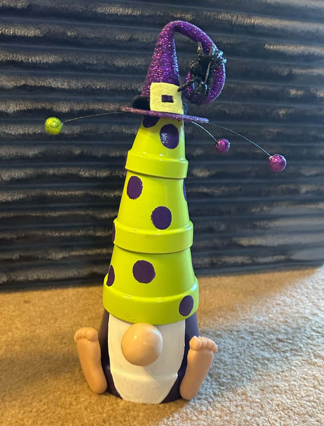 Gnome - Large - Green/Purple with Witch Hat & Spider