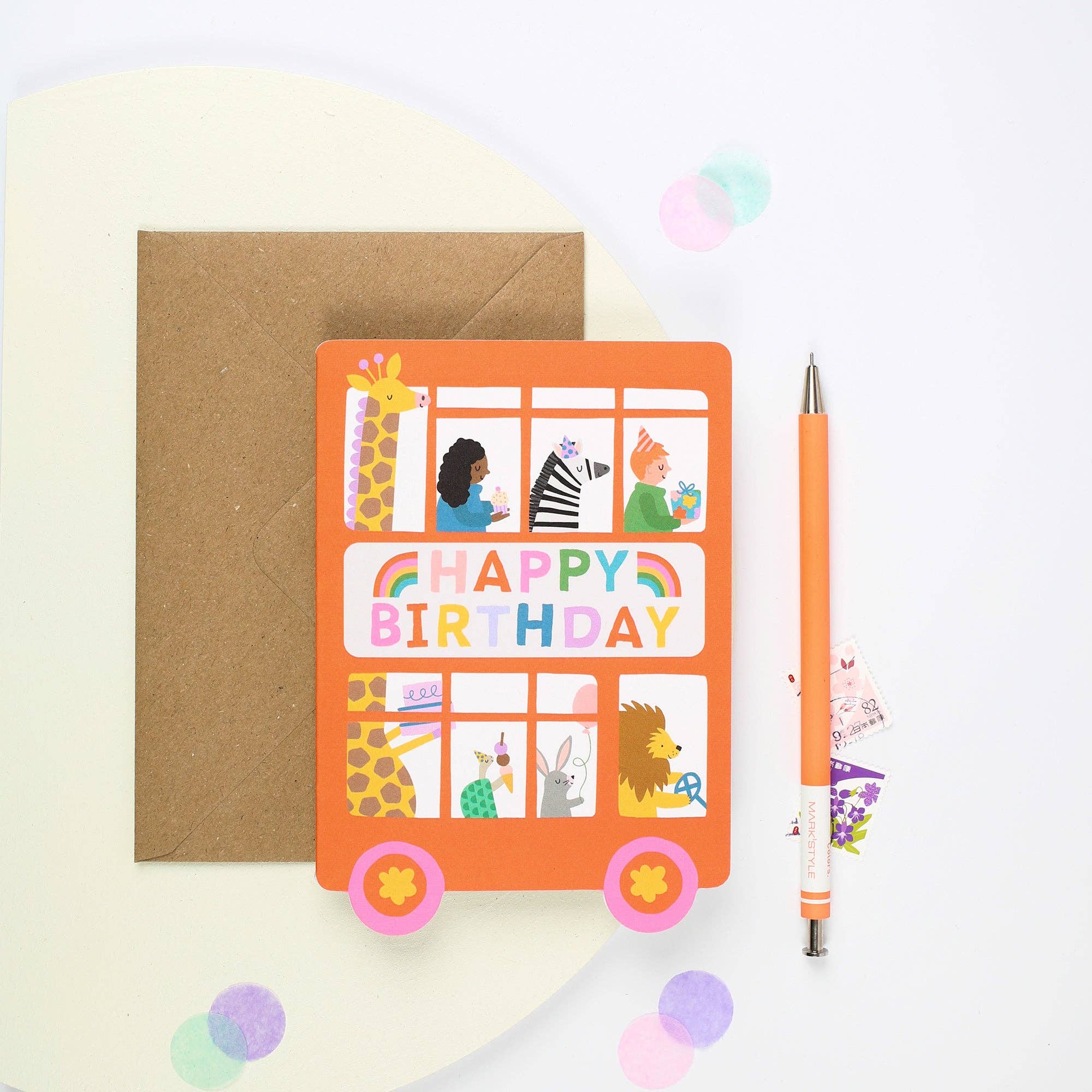 Playful Double Decker Bus Birthday Card for Children