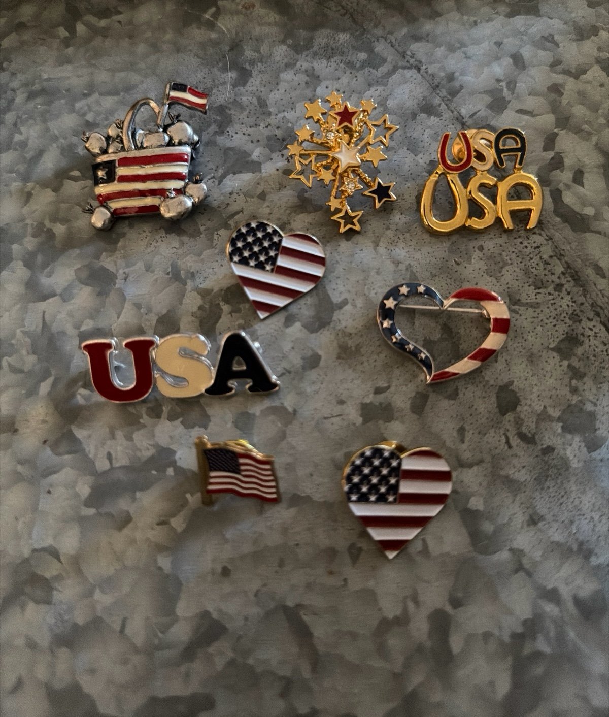 USA Patriotic American Flag Heart Pins Lot of 8