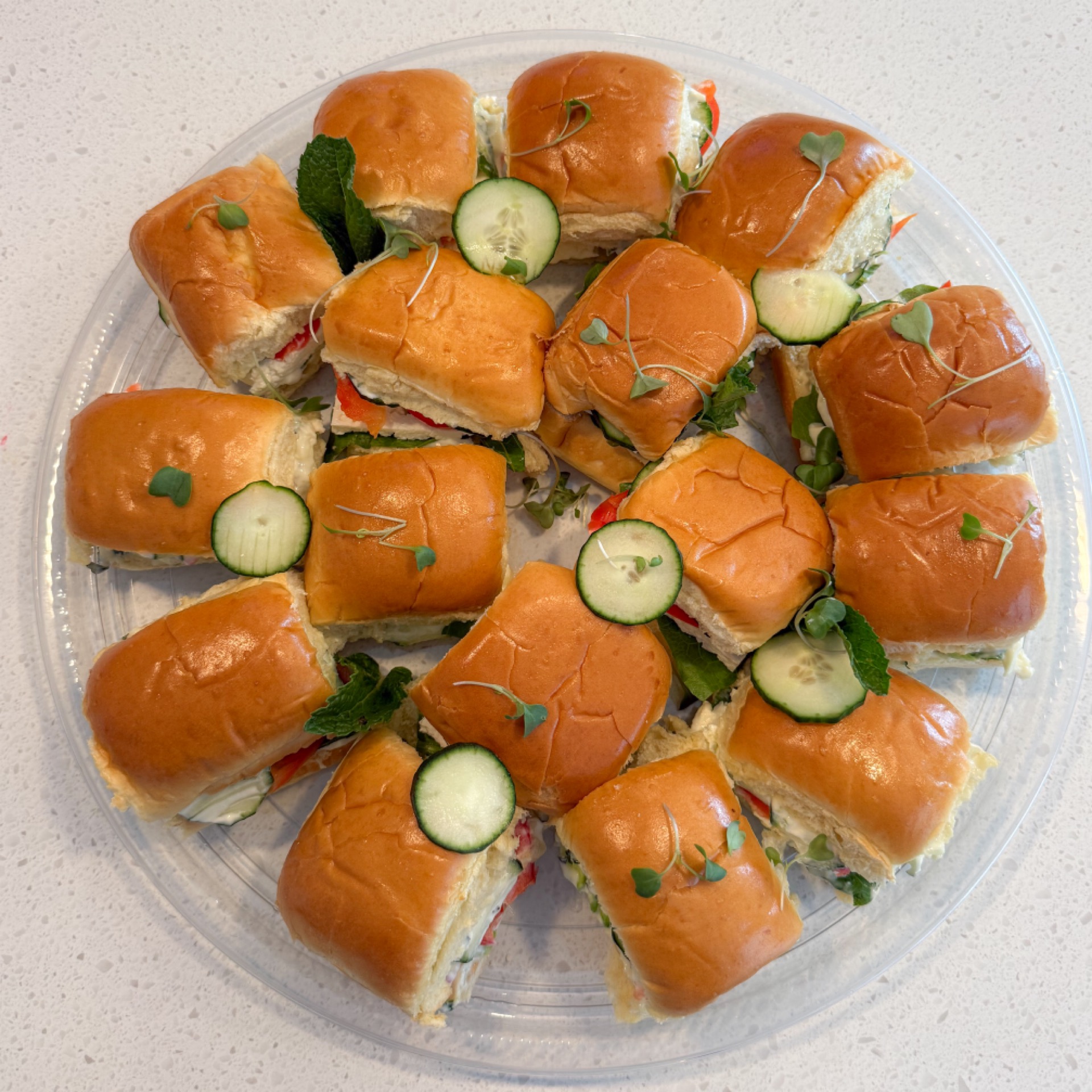 Mediterranean sandwich platter - vegetables & feta, homemade tzatziki