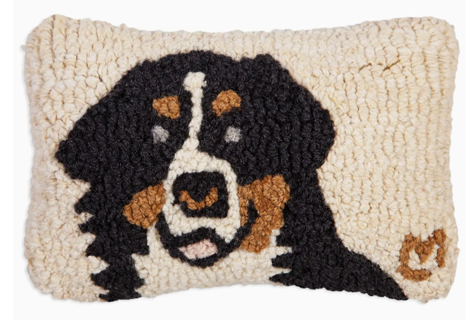 Bernese Mountain Dog Hooked Wool Pillow 8"x12"