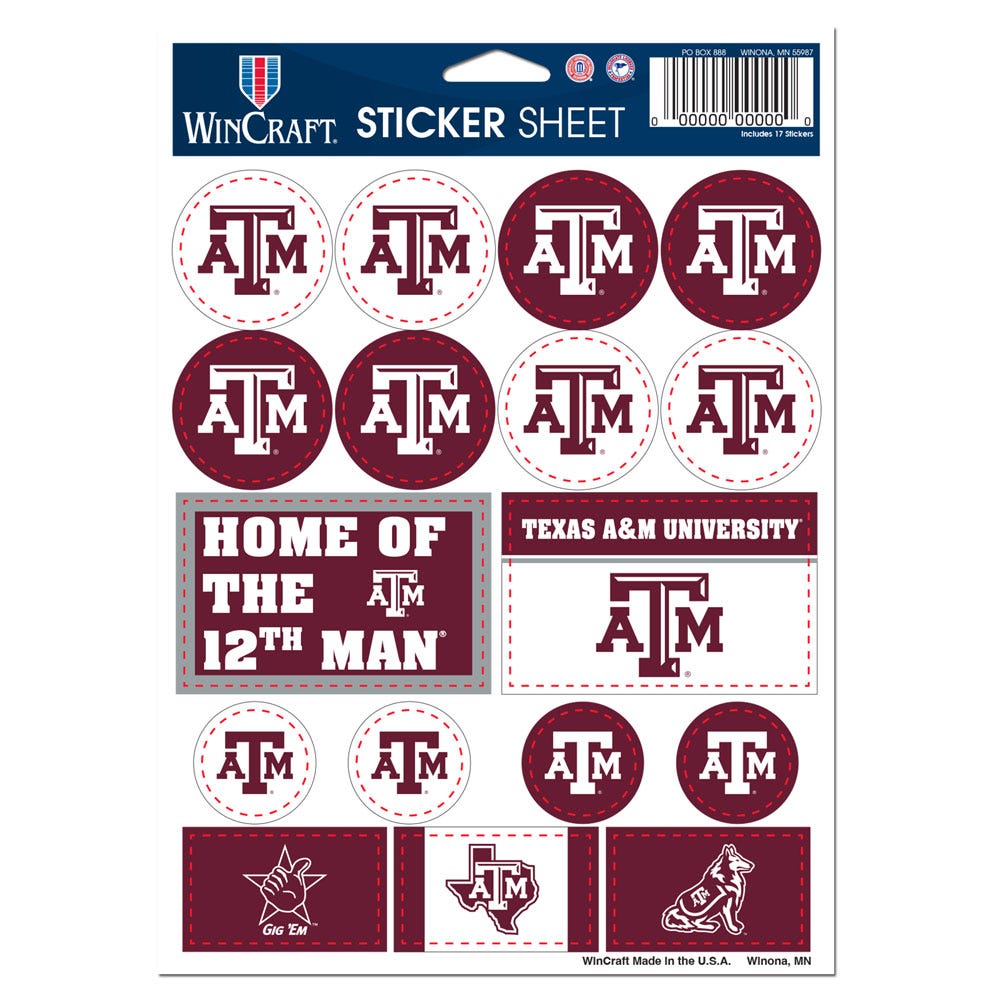 Texas A&M Aggies Vinyl Decal Sheet 5x7"