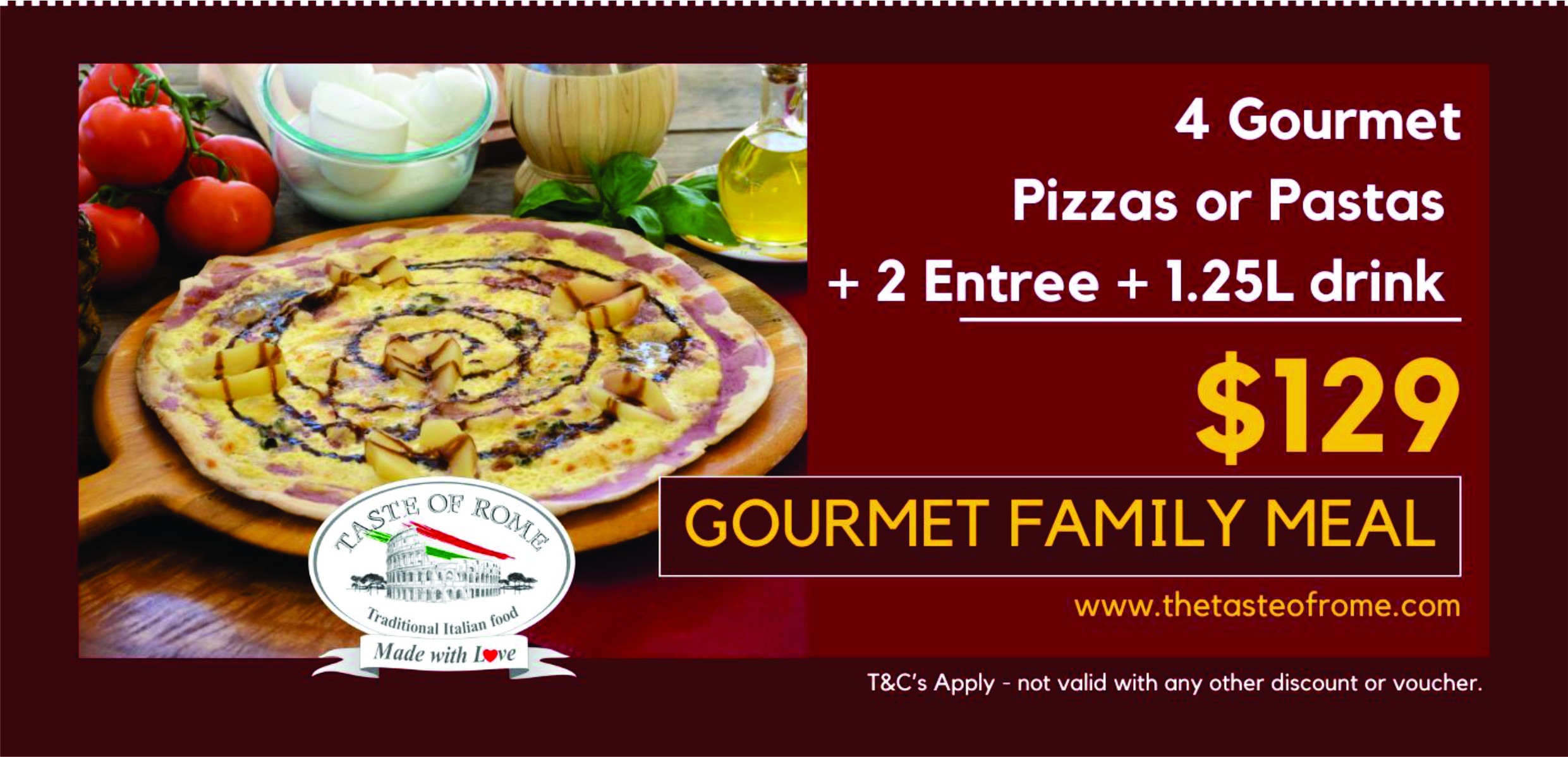 Gourmet Family - save $42 - (4 gourmet/pasta, 2 entree, 1x1.25 drink)