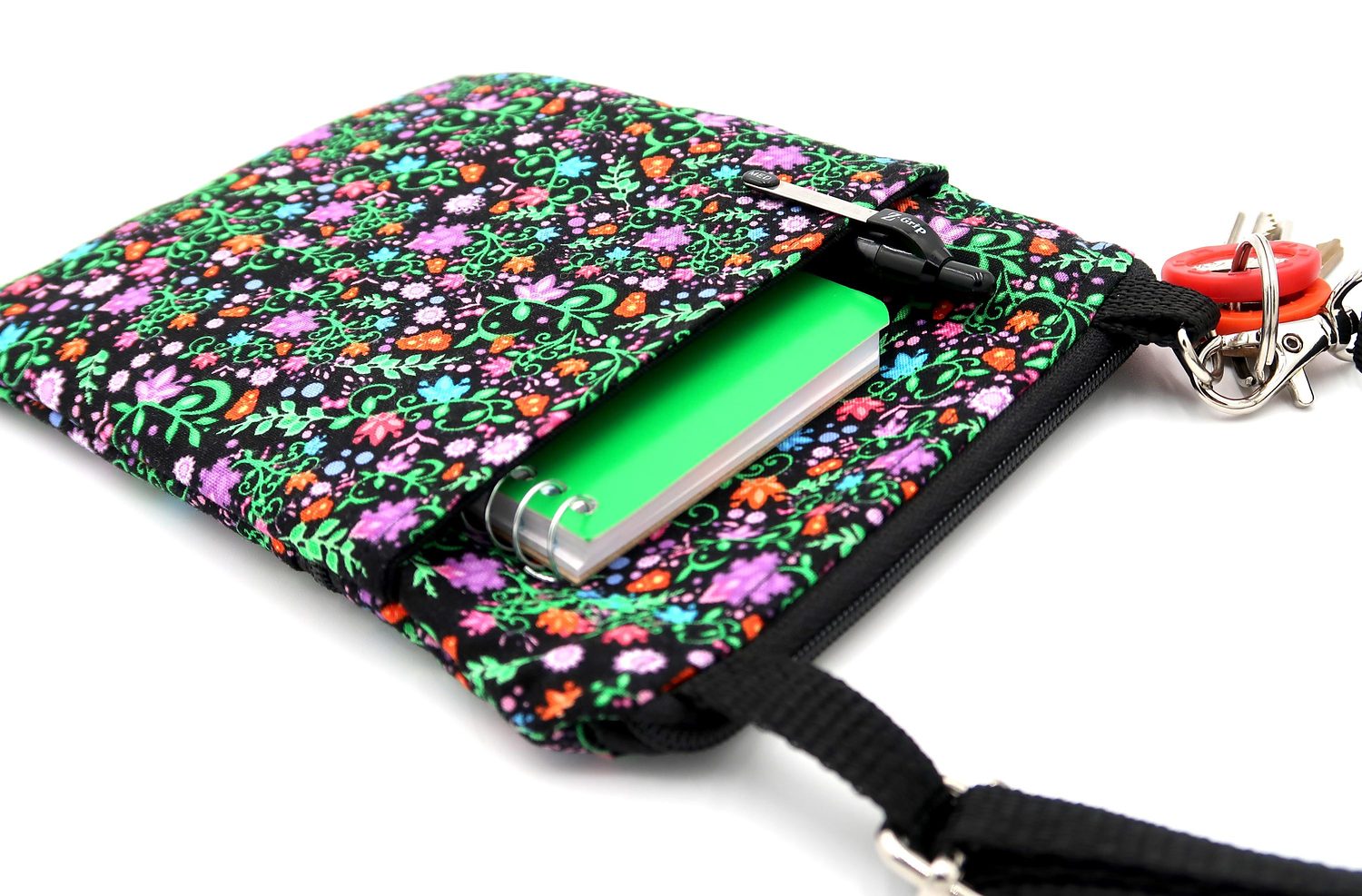Small Crossbody Bag – Ditsy Flowers on Black, photo 3 of 4