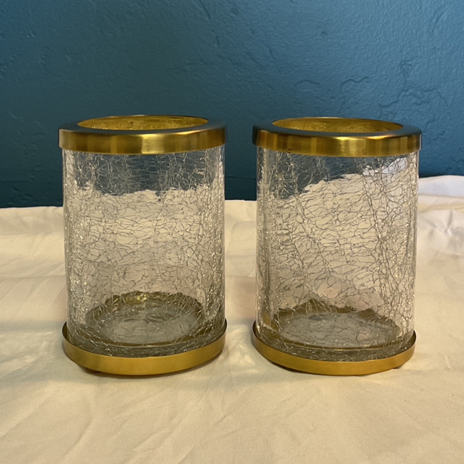 Cracked Glass Candle Holders Set