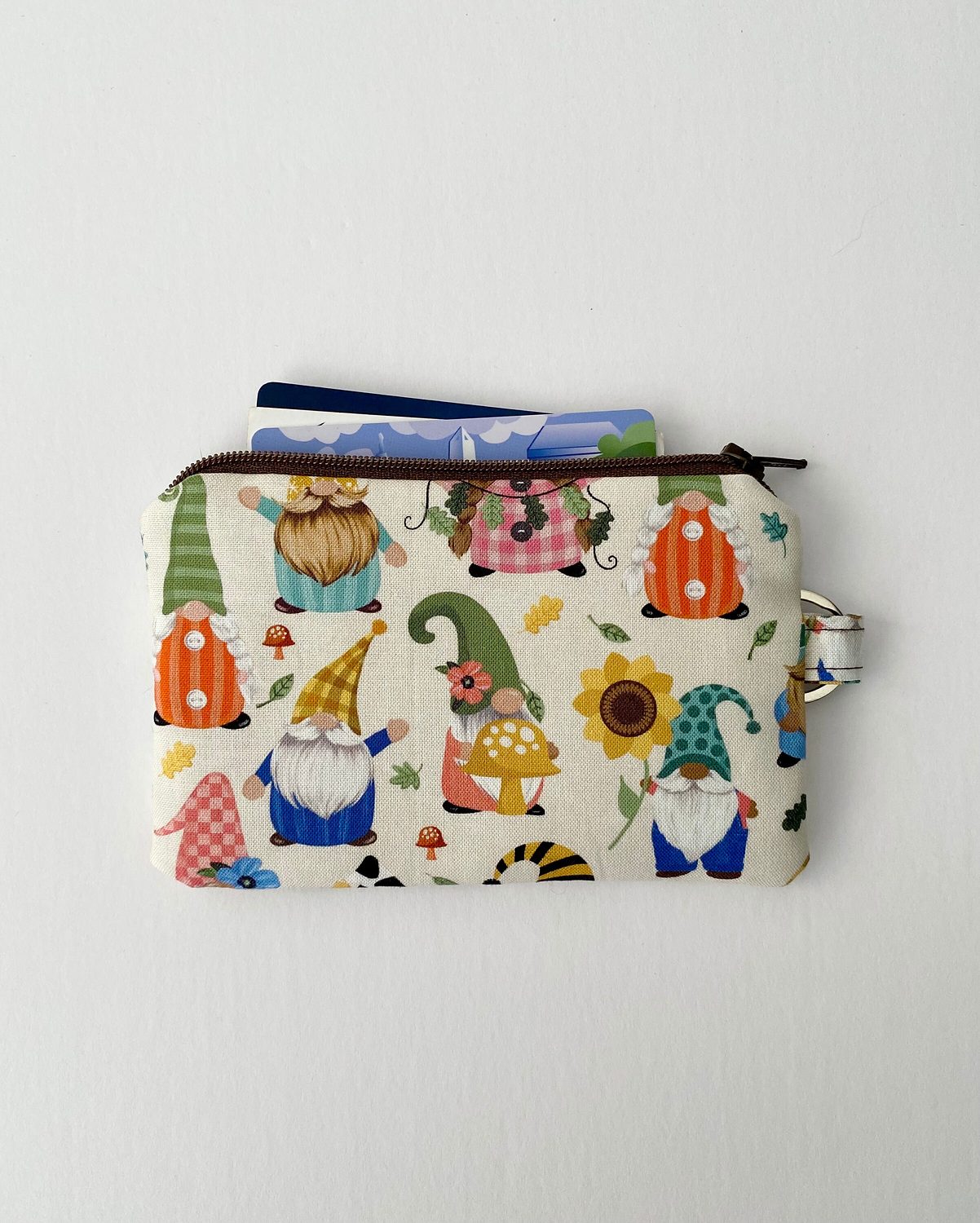 Keychain Pouch – Garden Gnomes – handmade keychain pouch