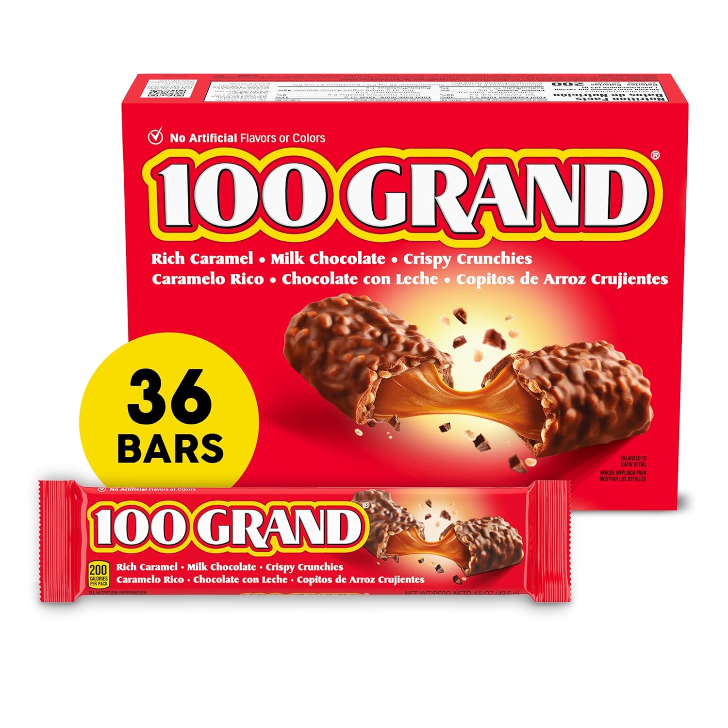 100 Grand Milk Chocolate Caramel Candy Bars 1.5 Ounce 36 ct
