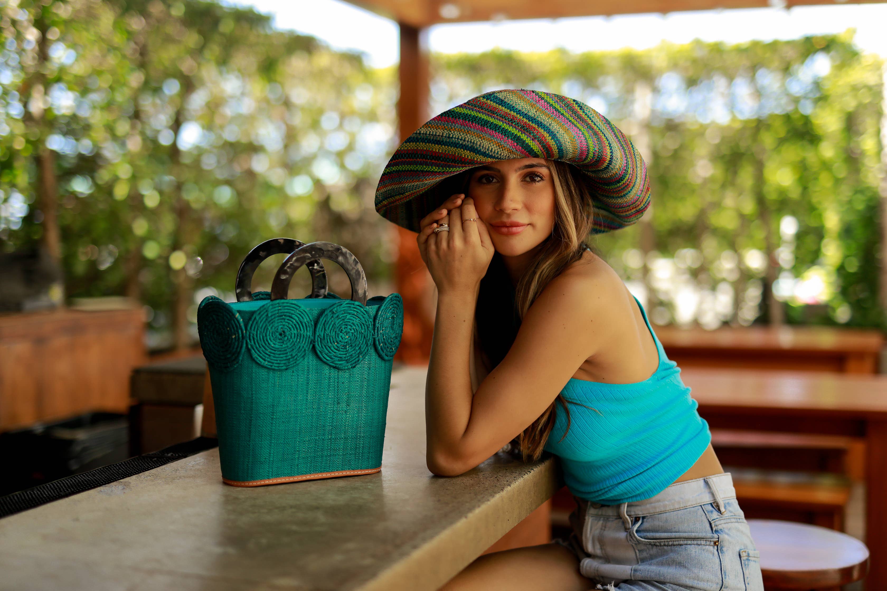 5" & 7" Wide Brim Multicolor Stripe Packable Straw Sun Hats