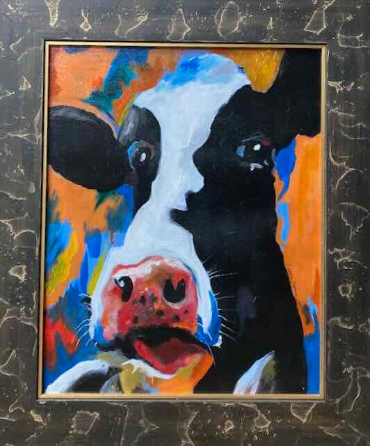 Blue and Orange Cow