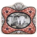 6 x 4 Inch Silver/Pink Intricate Metal and Fabric Cowgirl Photo Frame
