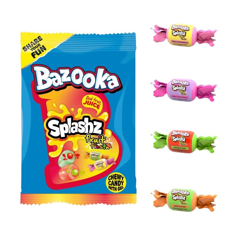 Bazooka UK Splashz Fruit Fiesta Jelly Filled Chewy Candy 120g 12ct Peg