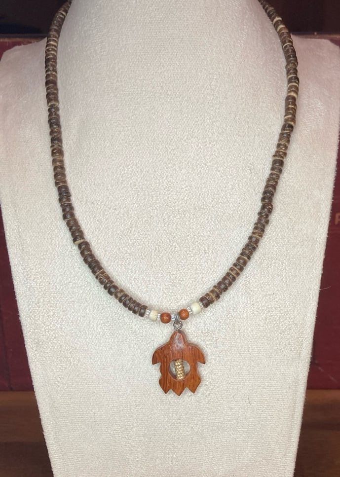 Genuine Koa Wood Hawaiian Jewelry Honu Turtle Pendant Necklace